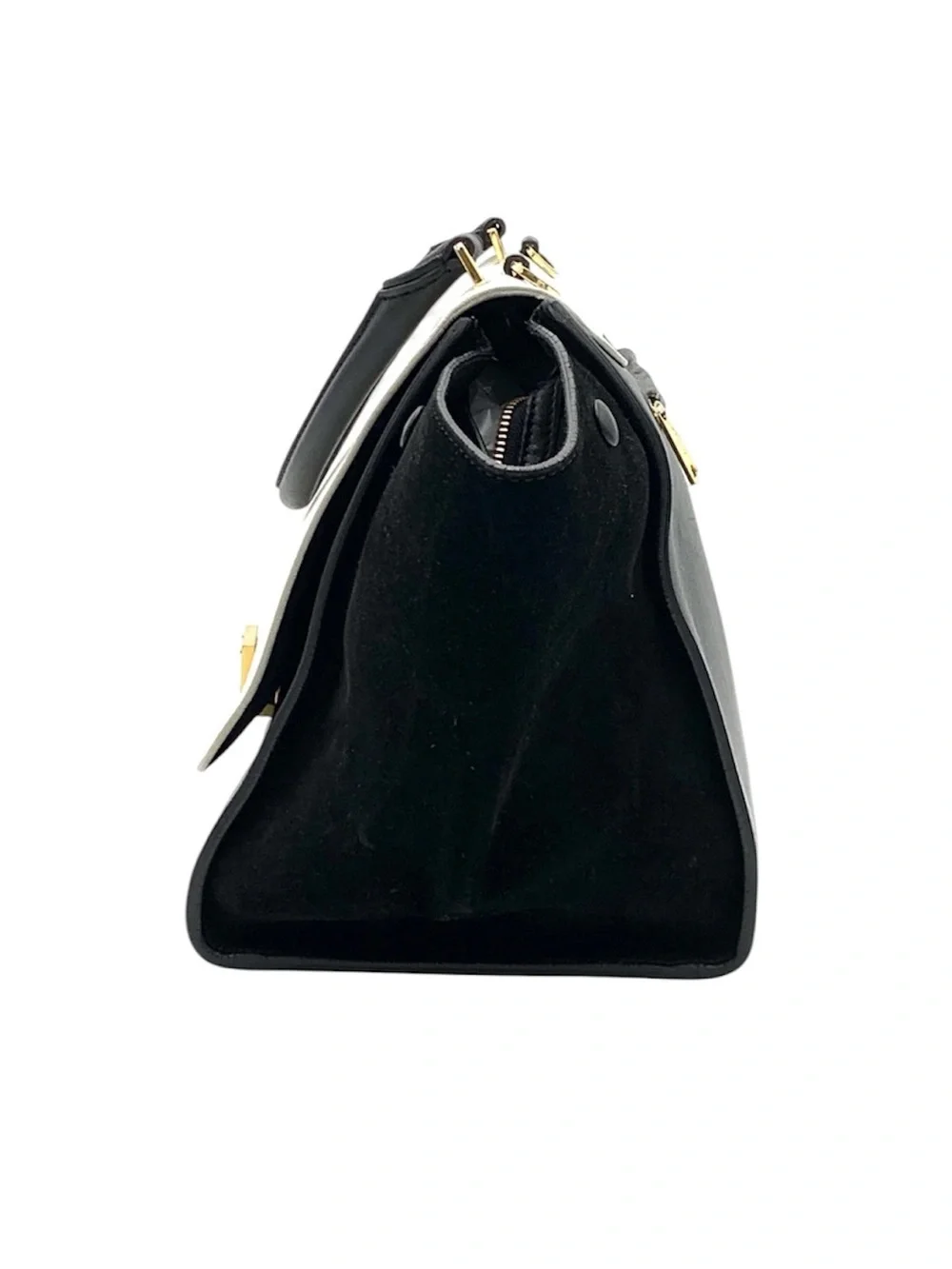 Celine Black and White Trapeze Satchel with Gold Hardware